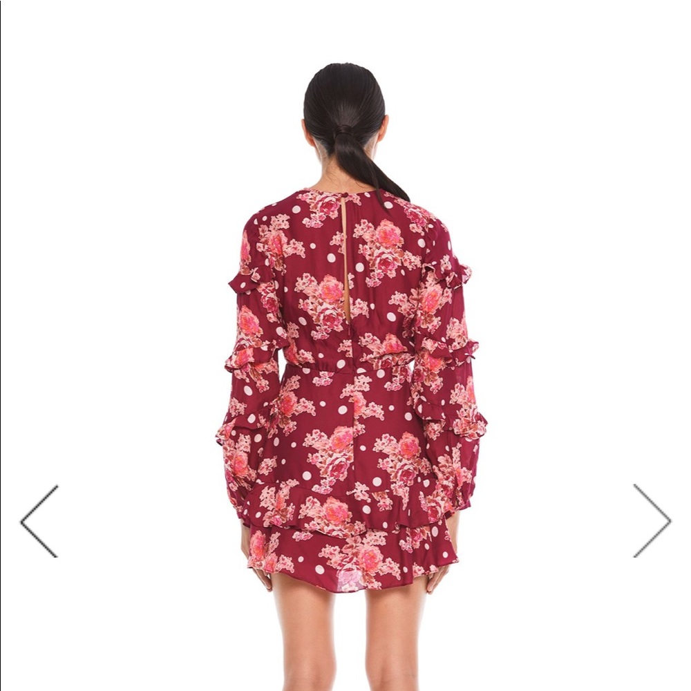 Floral Ruffle Mini Dress - Red - Picture 4 of 7